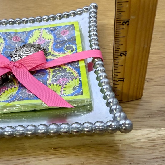 Mud Pie Gift Metal Beaded Napkin Tray Set with Paisley Napkins and Spreader - Picture 5 of 7
